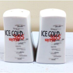 Coca-Cola Ceramic Salt & Pepper Shaker Set Ice Cold 365 Days Design Approx 3" Ta